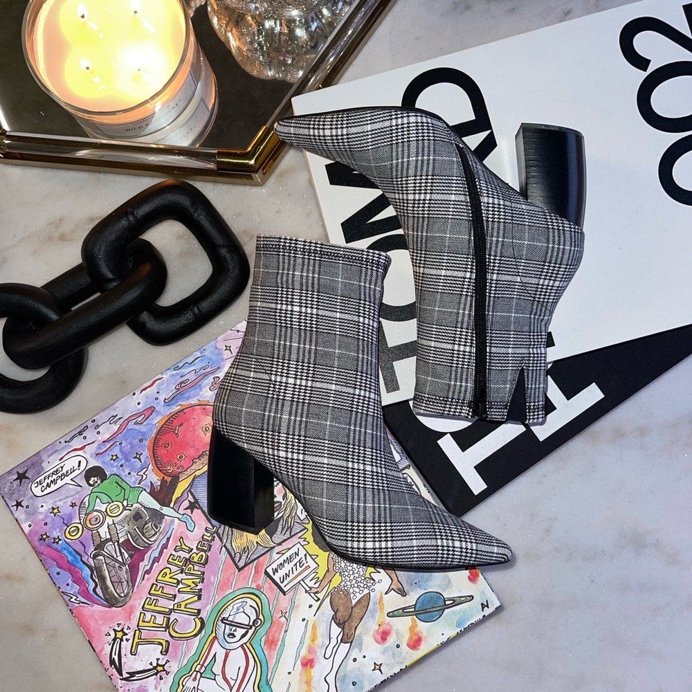 Jeffrey Campbell Sport Plaid Pointy Toe Bootie in Gray - Picture 1 of 17